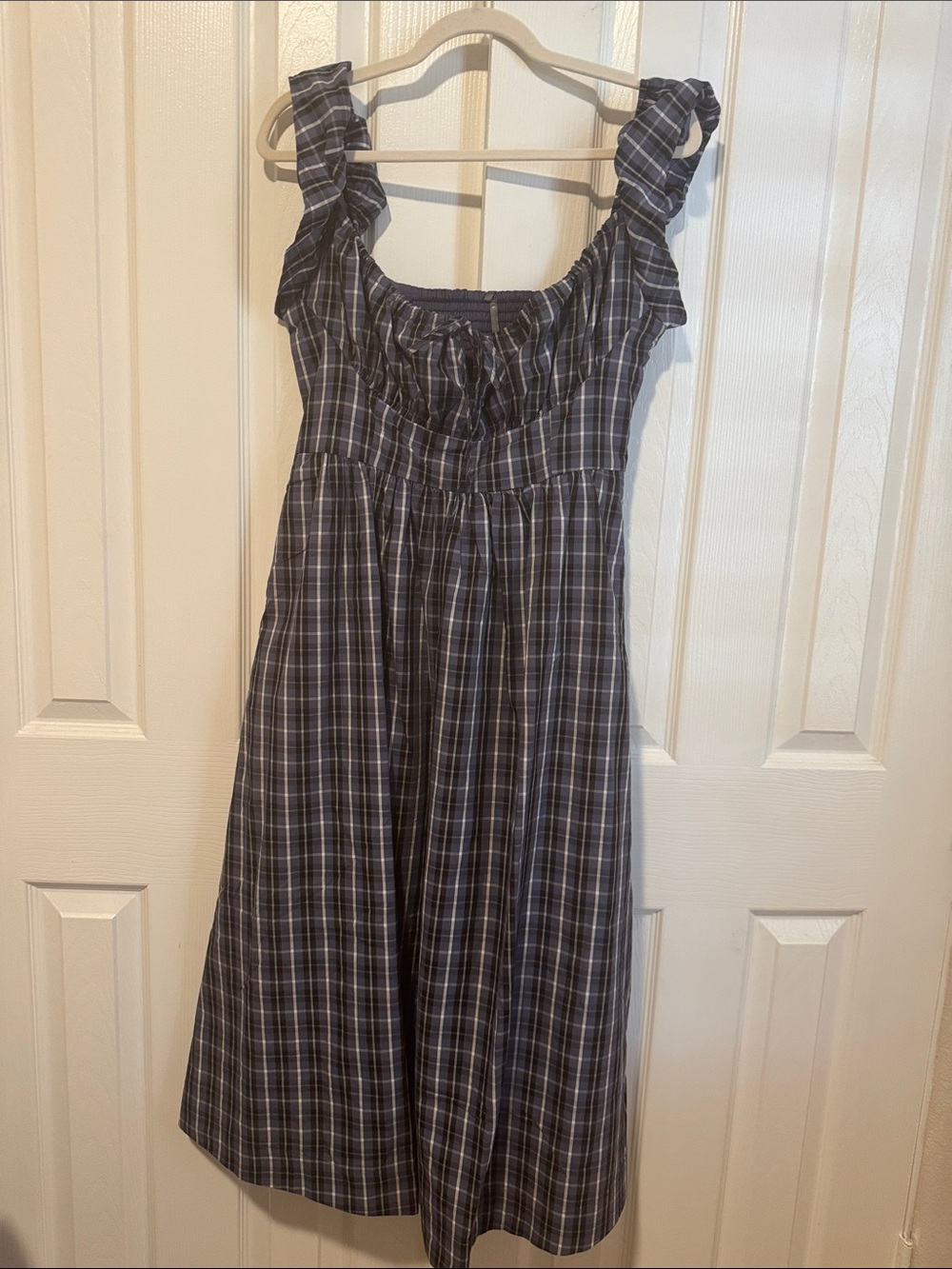 ANTHROPOLOGIE  NWT  Navy Plaid Ruffle Strap Dress